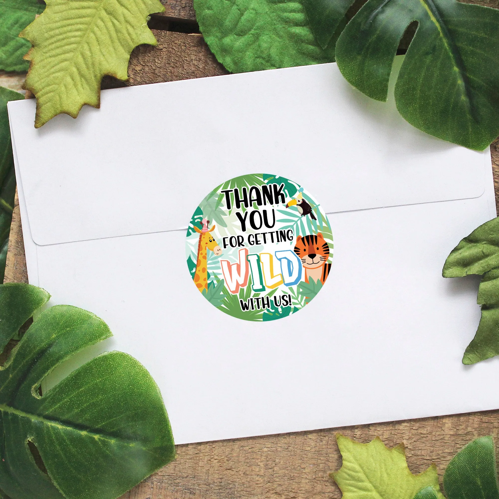 Wild Jungle: Kid's Birthday - Thank You Round Stickers - Thank You For Getting Wild With Us - 40 Stickers