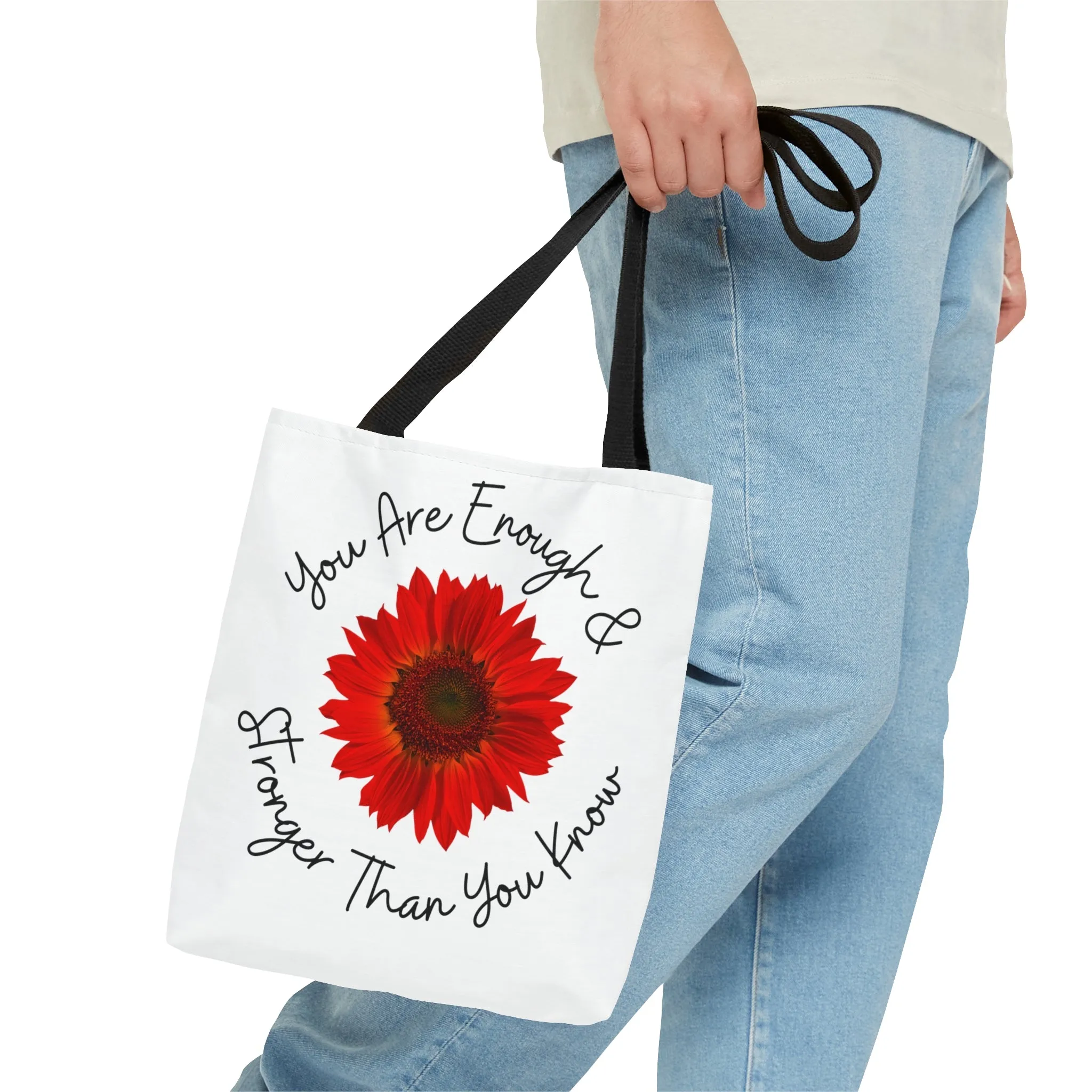 You Are Enough Tote Bag | Women's Inspirational Shoulder Bag | Stronger Than You Know Tote Bag | Red Floral Bag